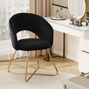 Furniliving Velvet Upholstered Accent Chair Mid-Backrest Leisure Chairs Modern Makeup Chair , Black