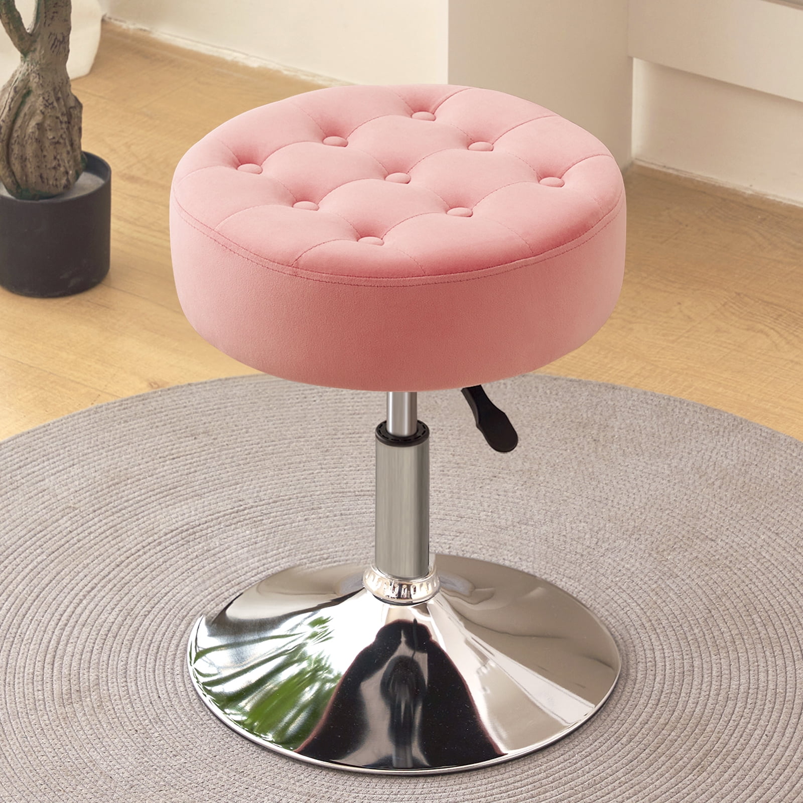 Furniliving Velvet Vanity Stool Modern Swivel Round Ottoman Adjustable Makeup Chair