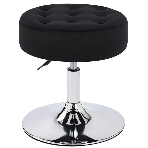 Furniliving Velvet Vanity Stool, Swivel Adjustable Ottoman, Tufted Makeup Chair for Bedroom, Black