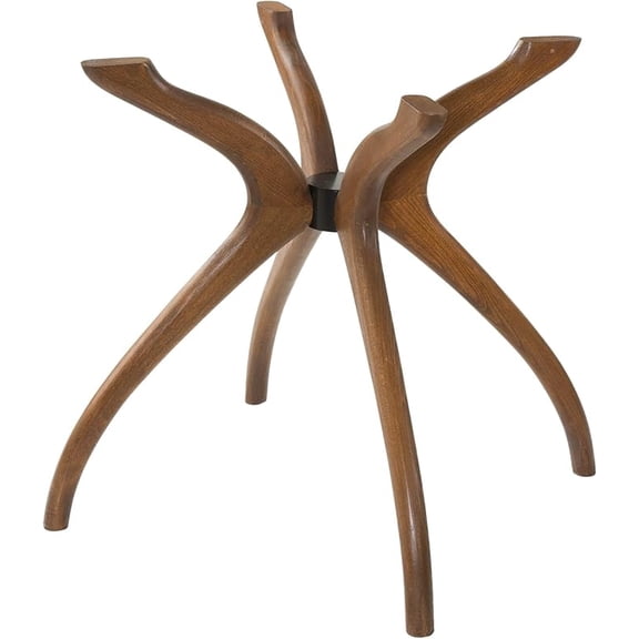 Furnirem | 4-Leg Curved Walnut for Glass Tabletop, Solid Wood Pedestal Dining & Kitchen Table Base