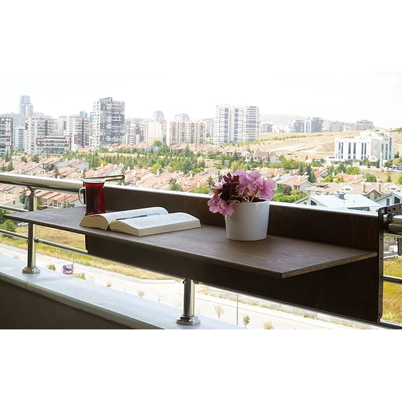 Furnirem | 47.3" Walnut Folding Balcony Bar Table - Space-Saving Hanging Railing Desk (47.3" Width)