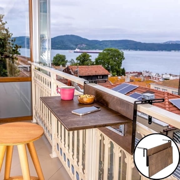 Furnirem | Walnut 39.5" Folding Balcony Bar Table - Space-Saving Hanging Railing Desk (39.5" Width)