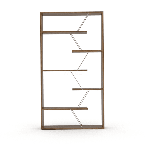 Furnish Home Store 6 Shelf Industrial Bookcase, Open Back Wood Bookshelf Organizer for Living Room & Office, Walnut Finish