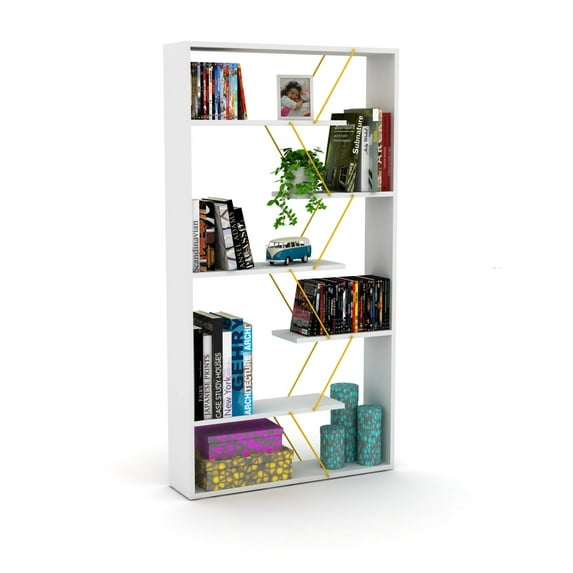 Furnish Home Store Wood Frame Etagere Open Back 6 Shelves Bookcase Industrial Style Bookshelf for Offices and Living Rooms