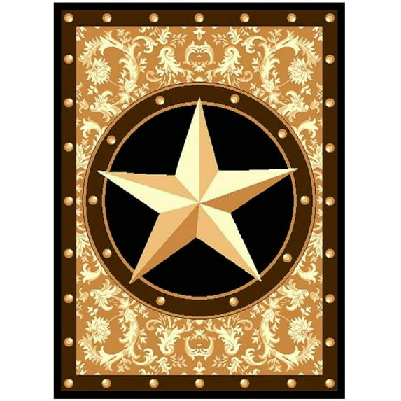 Furnish My Place 626 Star Gold 2'x4' Texas Western Star Decor Cowboy Area Rug Stain Resistant, Latex Backed Rugs, Gold