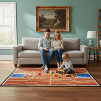 Furnish My Place 690 Rust Basketball 3'3"x5' Kids Area Rug for Bathroom, Playroom & kindergarten Classroom, Anti Skid Rubber Backing, Rectangle