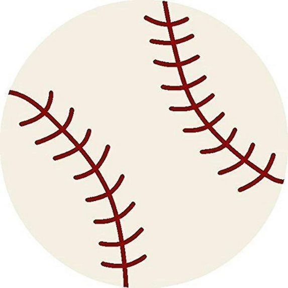 Furnish My Place 730 Baseball 3'3" Round Baseball Off White Rug for Kids Play Area, Anti Skid Rubber Backing