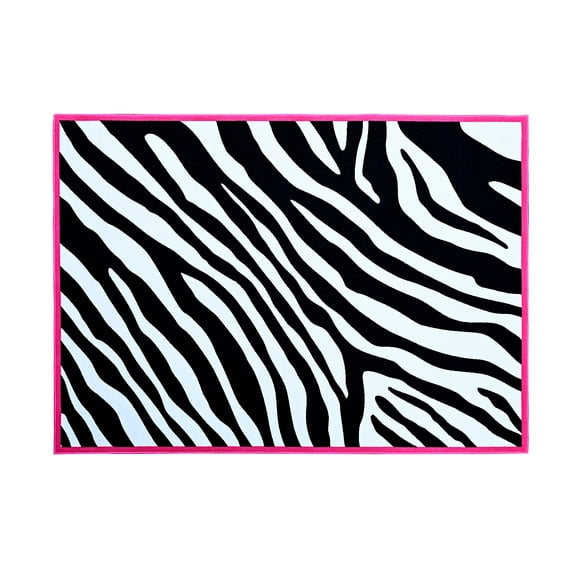 Furnish My Place 735 Zebra Pink 4'5"x6'9" Kid Area Rug for Playroom, Bathroom & Kindergarten Classroom, Black/White/Hot Pink