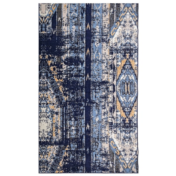 Furnish My Place Abstract Design Area Rug - 3 ft. 5 in. x 5 ft. 6 in., Navy, Floor Rug with Rustic Print