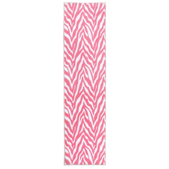 Furnish My Place Animal Print Rug - 3 ft. x 12 ft., Zebra Light Pink, Nylon Rug for Patio, Garden, Hallway, Living Room