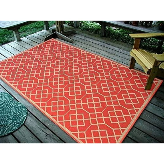 Furnish My Place Design1115 Sunset 6'7"x9'7" Geometric Blocks Area Rugs For Indoor & Outdoor, Easy To Clean & Fade Resistant Washable Rug, Sunset Orange