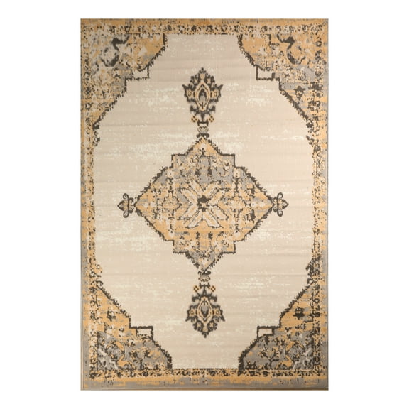 Furnish My Place Distressed Area Rug - 5 ft. x 8 ft., Light Grey, Indoor Rug with Border Design, Jute Backing