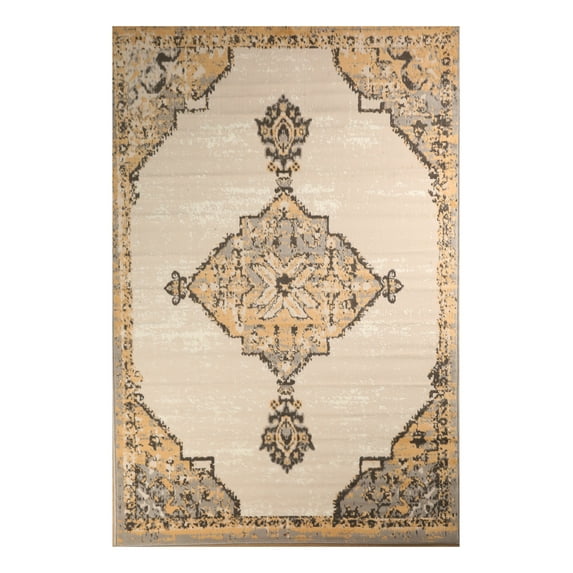 Furnish My Place Distressed Area Rug - 7 ft. 8 in. x 11 ft., Light Grey, Indoor Rug with Border Design, Jute Backing