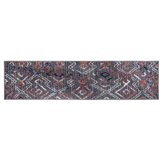 Furnish My Place Geometric Print Runner Rug - 2 ft. x 8 ft., Dark Grey, Rug with Patterned Design