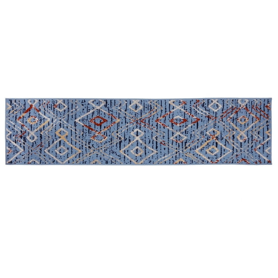 Furnish My Place Geometric Print Runner Rug - 2 ft. x 8 ft., Light Blue, Rug with Patterned Design