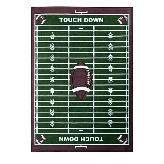 Furnish My Place Indoor Area Rug for Kids - 4 ft. 5 in. x 6 ft. 9 in., Green, Corner Football Rug with Jute Backing