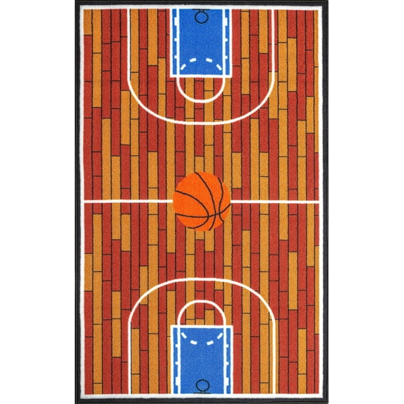 Furnish My Place Indoor Area Rug for kids - 7 ft. 10 in. x 11 ft., Rust, Basketball Rug with Jute Backing