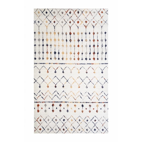 Furnish My Place Indoor Distressed Moroccan Style Rug with Jute Backing - 3 ft. 6 in. x 5 ft. 6 in., Ivory, Transitional, Area Rug for Living Room, Bedroom, Hallway