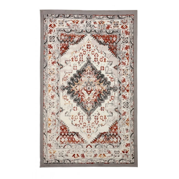Furnish My Place Indoor Distressed Rug with Jute Backing - 2 ft. x 4 ft., Light Grey, Oriental, Area Rug for Living Room, Bedroom, Hallway
