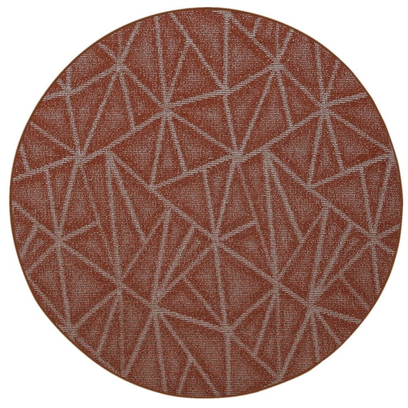 Furnish My Place Indoor Floor Rug - 2 ft. Round, Rust, Geometrical Print, Customized Area Rug for Bedrooms, Hallways, Living Rooms