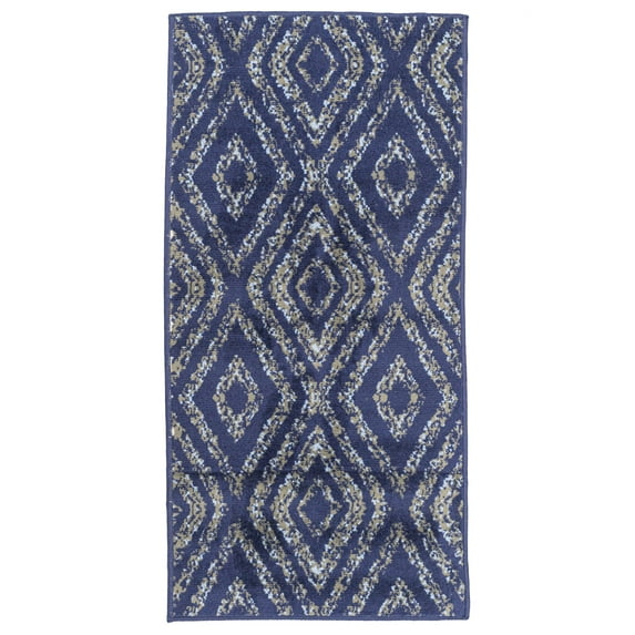 Furnish My Place Indoor Geometric Diamond Rug with Jute Backing - 2 ft. x 4 ft., Navy, Moroccan, Area Rug for Living Room, Bedroom, Hallway