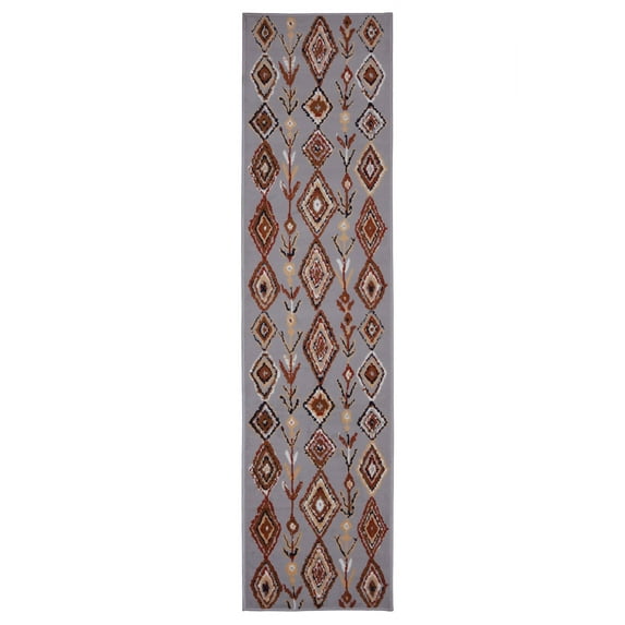 Furnish My Place Indoor Moroccan Diamond Rug with Jute Backing Runner - 2 ft. x 8 ft., Light Grey, Geometric, Transitional, Area Rug for Living Room, Bedroom, Hallway