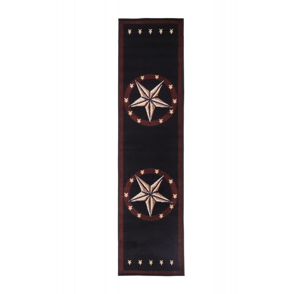 Furnish My Place Indoor Texas Western Star Rug with Jute Backing Runner - 2 ft. x 8 ft., Black, Cowboy, Area Rug for Living Room, Bedroom, Hallway