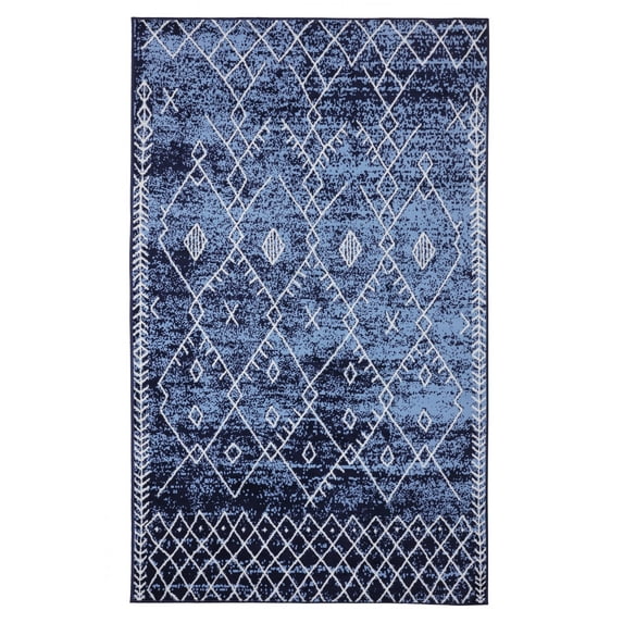 Furnish My Place Indoor Trellis Bohemian Rug with Jute Backing - 2 ft. x 4 ft., Navy, Moroccan, Area Rug for Living Room, Bedroom, Hallway