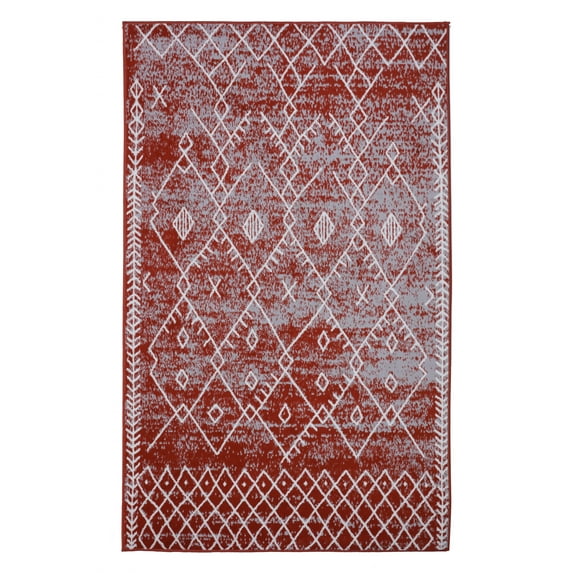 Furnish My Place Indoor Trellis Bohemian Rug with Jute Backing - 5 ft. x 8 ft., Rust, Moroccan, Area Rug for Living Room, Bedroom, Hallway