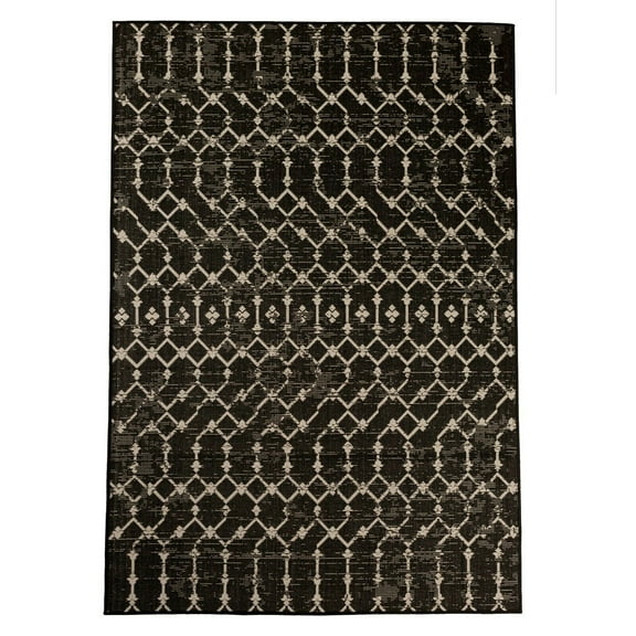 Furnish My Place Outdoor Collection Geometric Area Rug - 2 ft. x 3 ft. Black, Bohemian Rug for Living Room, Garden, Patio, Water Proof Carpet