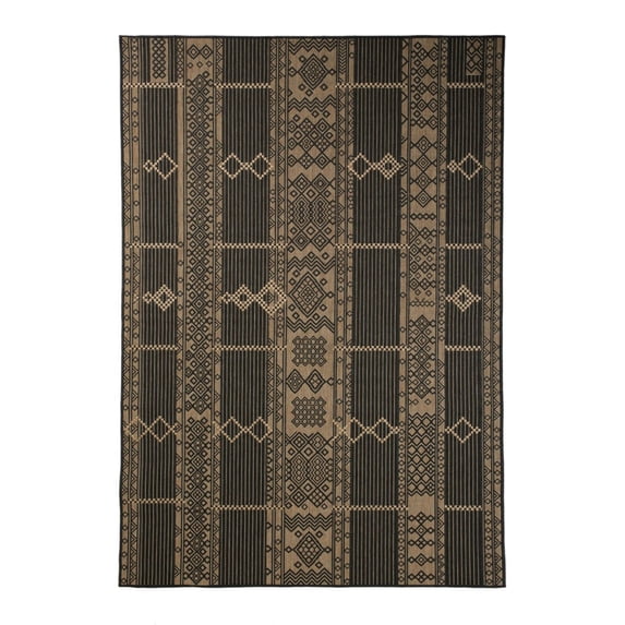 Furnish My Place Outdoor Collection Geometric Pattern Rug - 5 ft. 3 in. x 7 ft. 6 in. Charcoal, Bohemian Water Proof Carpet for Living Room, Patio