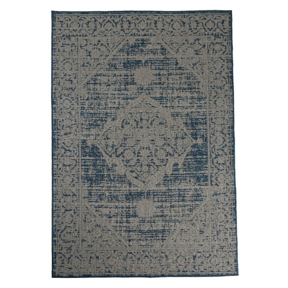 Furnish My Place Outdoor Collection Persian Accent Rug - 5 ft. 3 in. x 7 ft. 6 in. Navy, Transitional Water Proof Rug for Hallways, Patio