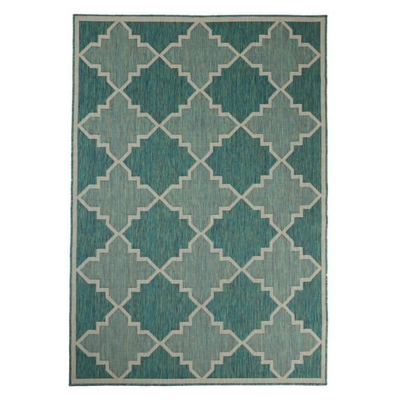Furnish My Place Outdoor Collection Trellis Diamond Rug - 2 ft. x 3 ft. Ocean, Geometric Rug with Water Proof Surface for Living Room, Garden, Patio