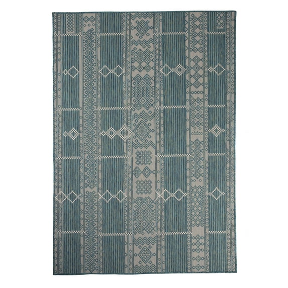 Furnish My Place Outdoor Geometric Pattern Rug - 5 ft. 3 in. x 7 ft. 6 in., Ocean