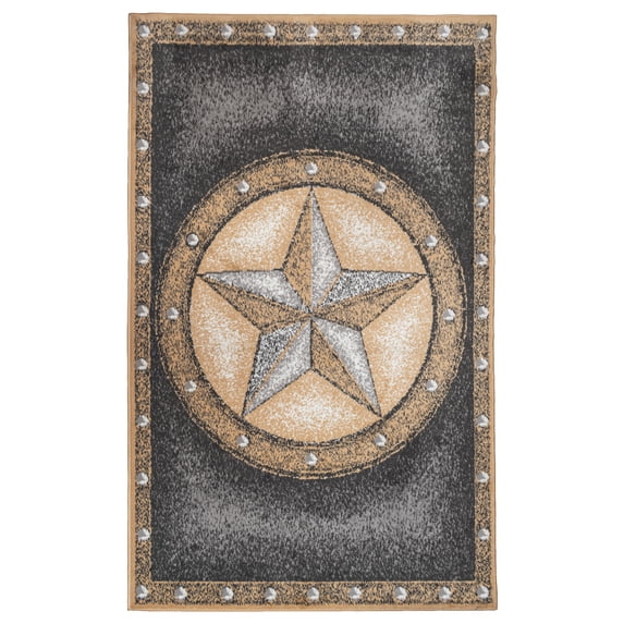Furnish My Place Texas Star Rug - 3 ft. 5 in. x 5 ft. 6 in., Grey Rustic, Novelty Lone Star Rug with Border, Jute Backing, Plush