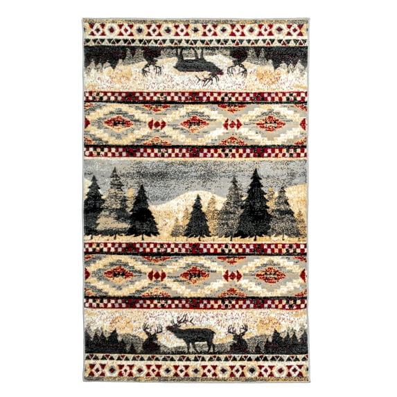 Furnish My Place Tribal Print Rug - 3 ft. 6 in. x 5 ft. 6 in., Multicolor, Floor Rug with Animal, Wildlife Print