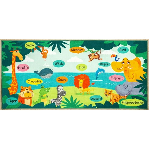 Furnish My Place 759 Animal Names HD 6'6"x9'2" Animal Name Educational Rug for Kids, Nursery Game Play Room Area Rug, Non Skid Rubber Backing, Multicolor