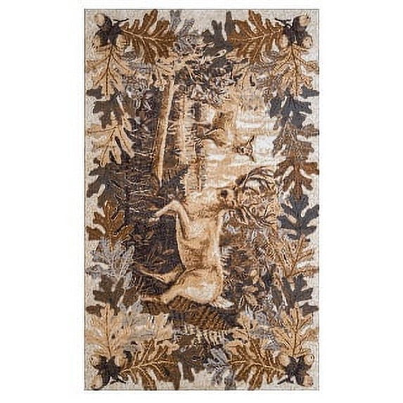 Furnish My Place Cabin Lodge Rug - 3 ft. 6 in. x 5 ft. 6 in., Multicolor, Exotic Reindeer Rug with Elaborate Borders, Jute Backing. Country Interior Decor