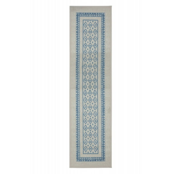 Furnish My Place Indoor Bordered Transitional Rug with Jute Backing Runner - 2 ft. x 8 ft., Light Blue, Geometric, Area Rug for Living Room, Bedroom, Hallway
