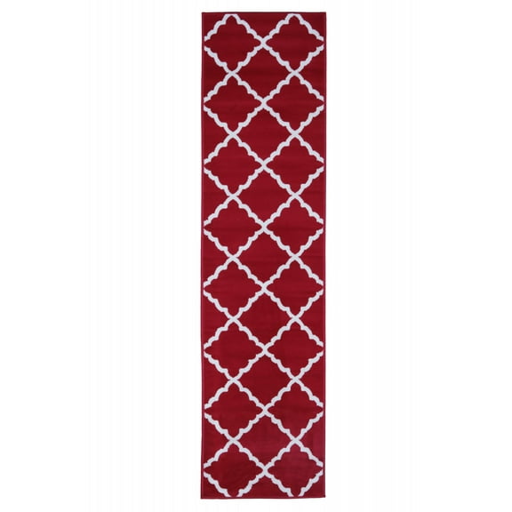 Furnish My Place Indoor Contemporary Trellis Rug with Jute Backing Runner - 2 ft. x 8 ft., Red, Modern Geometric, Area Rug for Living Room, Bedroom, Hallway