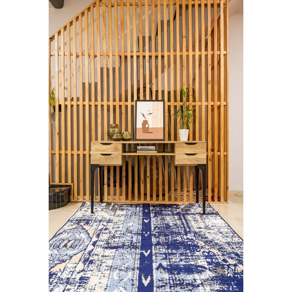 Furnish My Place Indoor Distressed Bohemian Moroccan Rug with Jute Backing - 2 ft. x 4 ft., Navy, Traditional, Area Rug for Living Room, Bedroom, Hallway