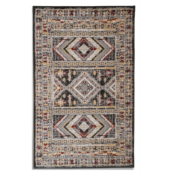 Furnish My Place Indoor Geometric Tribal Rug with Jute Backing - 3 ft. 6 in. x 5 ft. 6 in., Dark Grey, Native American, Area Rug for Living Room, Bedroom, Hallway
