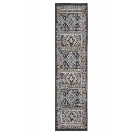 Furnish My Place Indoor Geometric Tribal Rug with Jute Backing Runner - 2 ft. x 8 ft., Dark Grey, Native American, Area Rug for Living Room, Bedroom, Hallway