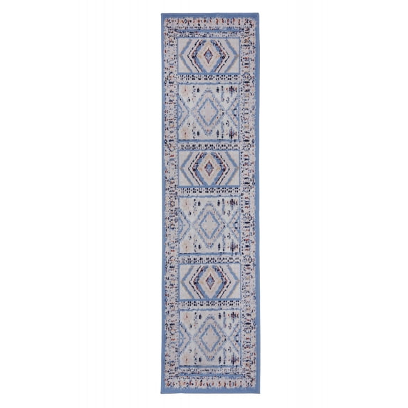 Furnish My Place Indoor Geometric Tribal Rug with Jute Backing Runner - 2 ft. x 8 ft., Light Blue, Native American, Area Rug for Living Room, Bedroom, Hallway