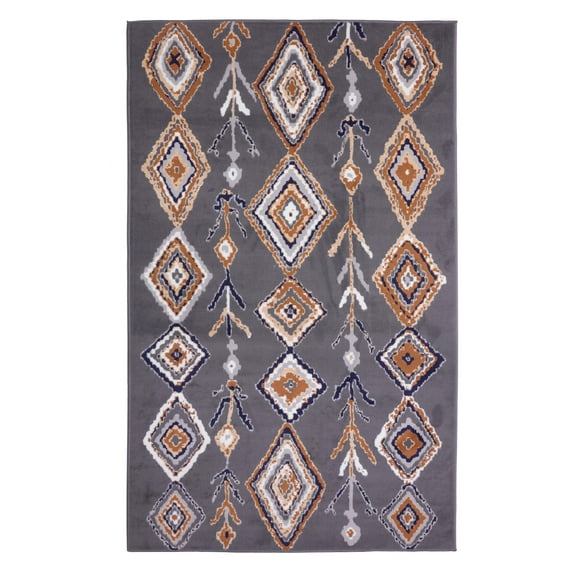 Furnish My Place Indoor Moroccan Diamond Rug with Jute Backing - 2 ft. x 4 ft., Dark Grey, Geometric, Transitional, Area Rug for Living Room, Bedroom, Hallway