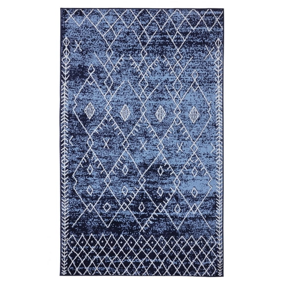 Furnish My Place Indoor Trellis Bohemian Rug with Jute Backing - 3 ft. 6 in. x 5 ft. 6 in., Navy, Moroccan, Area Rug for Living Room, Bedroom, Hallway