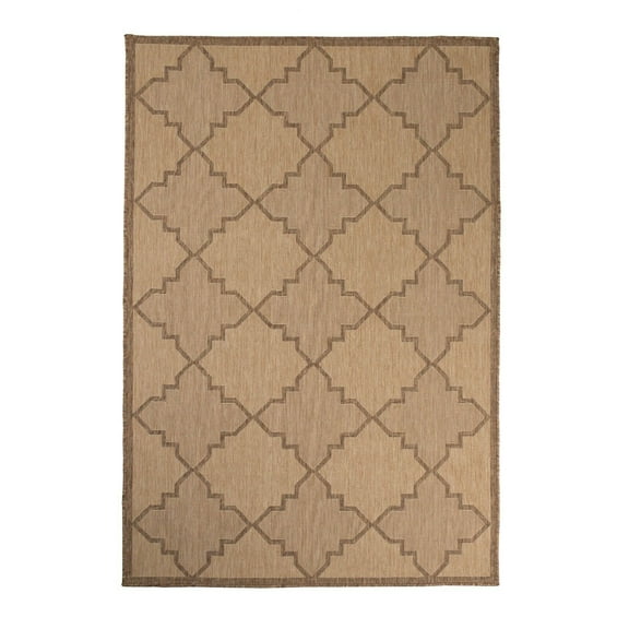 Furnish My Place Outdoor Collection Trellis Diamond Rug - 2 ft. x 3 ft. Neutral, Geometric Rug with Water Proof Surface for Living Room, Garden, Patio