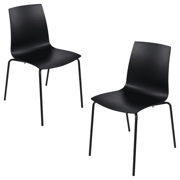 Furnish Theory Aero-S Pro Indoor/Outdoor Stackable Dining Side Chairs w/ Black Glass Fiber-Reinforced Polypropylene Shell & Black Powder-Coated Steel Legs (Set of 2)