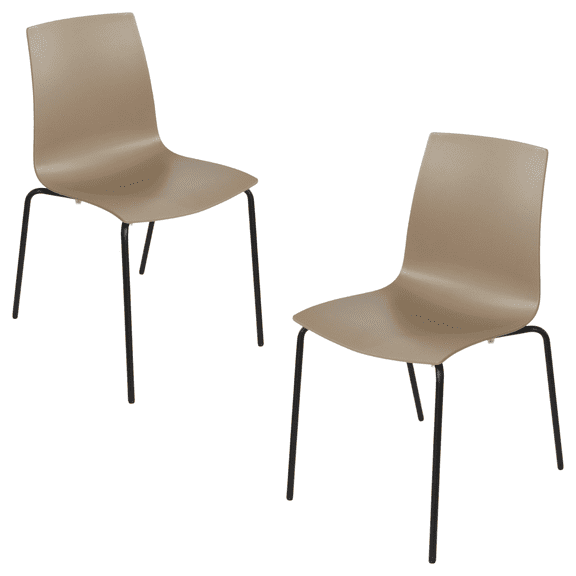 Furnish Theory Aero-S Pro Indoor/Outdoor Stackable Dining Side Chairs w/ Taupe Glass Fiber-Reinforced Polypropylene Shell & Black Powder-Coated Steel Legs (Set of 2)