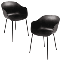 Furnish Theory Curve-K ML Indoor/Outdoor Dining Armchairs Arm Chairs w/ Black Glass Fiber-Reinforced Polypropylene Shell & Black Powder-Coated Steel Legs (Set of 2)